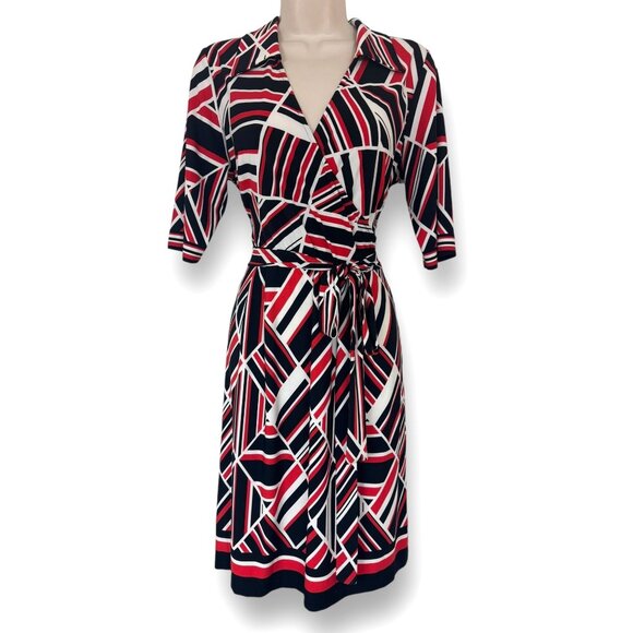 Red Black Geometric Print Dress W/Tie Size XL Classy Office All-Season Party - Picture 1 of 6